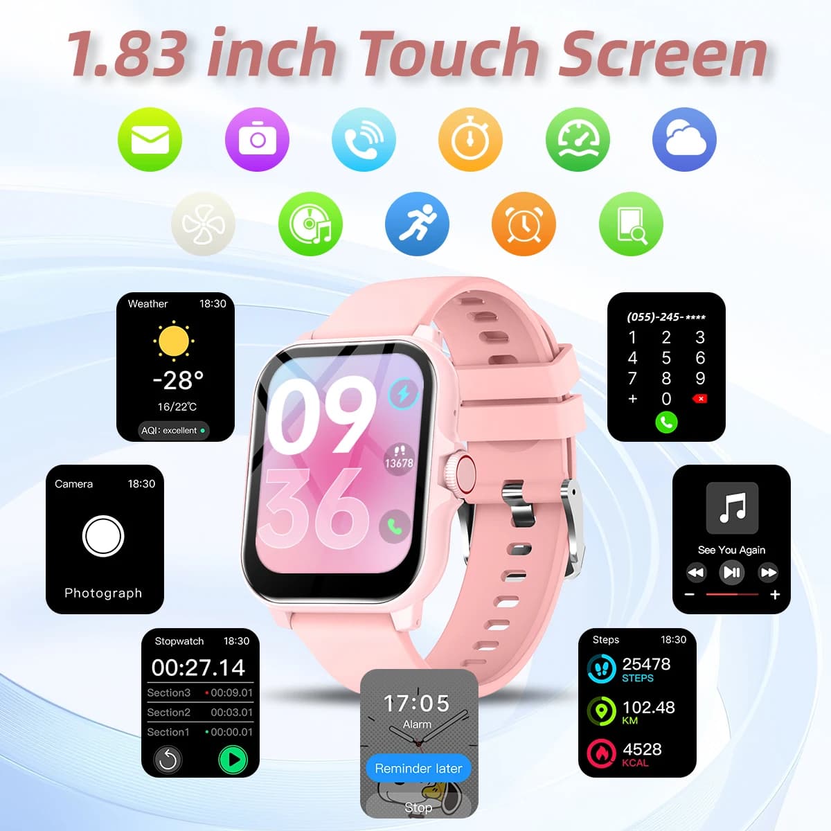New Smartwatch 2026 with 1.83'' Display, Wireless Calls, Remote Control Camera and Music for Android and iOS, Ideal Gift for Men and Women