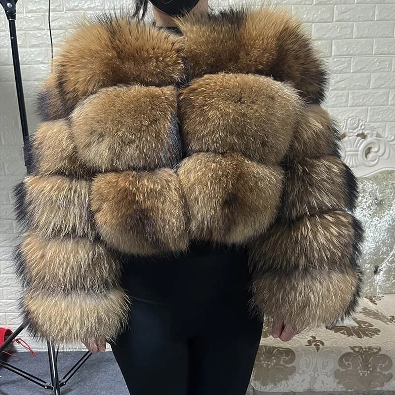 Taglie forti Top in pelliccia marrone Maomaokong Obese Capispalla da donna Procione naturale Cappotto in vera pelliccia Giacca invernale Abbigliamento femminile 4xl