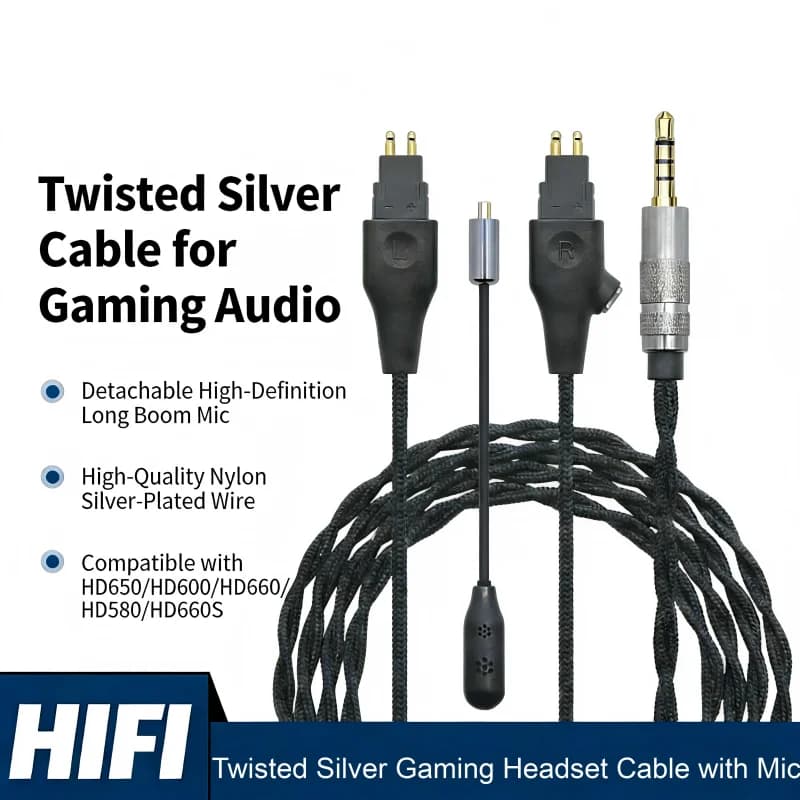 Game Headphones with Noise Cancellation Microphones 3.5 mm update cable for Sennheiser HD580 HD600 HD650 hd545 hd565 hd535 HD660S