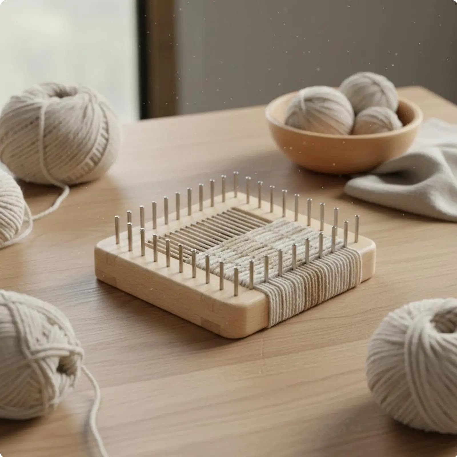 Portable Knitting Loom for Beginners with Solid Wood Frame and Metal Pegs for Weaving Hats Scarves Coasters Art Projects