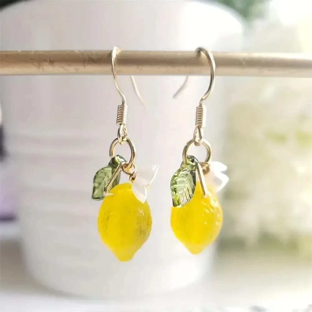 Cute Exquisite Candy Color Simulation Lemon Strawberry Flower Plant Dangle Earrings for Women Summer Charm Jewelry Accessories