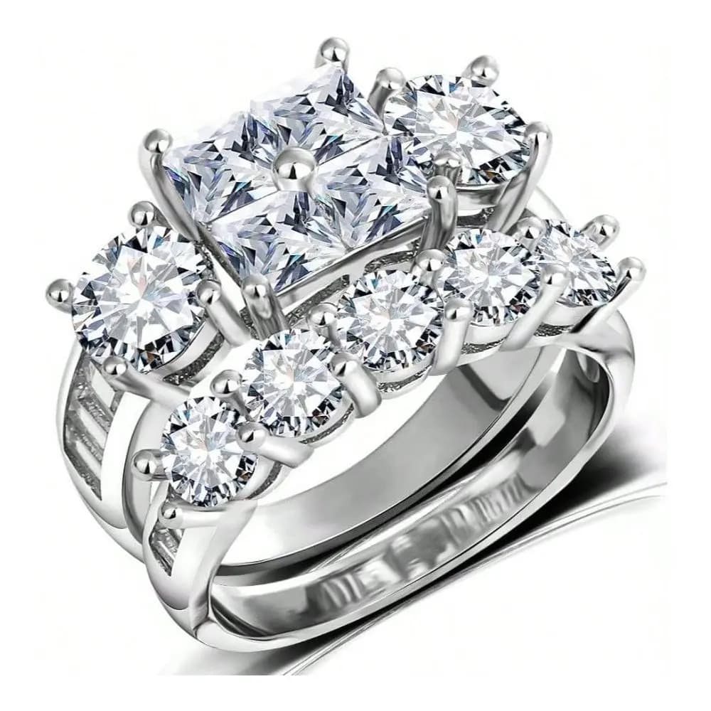 Anelli Nuziali da Donna con Zirconia Cubica Brillante, Set di Fidanzamento e Matrimonio, Taglie da 5 a 11