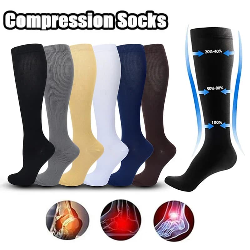 1 pair of women's and men's compression socks, 15-20 mmHg high knee socks for cycling, football, running, sports socks on the calf