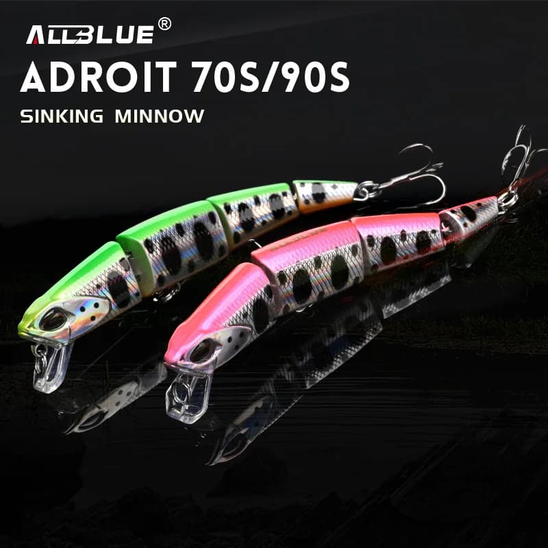 ALLBLUE Professionale Snodato Swimbait 70mm 90mm Affondamento Minnow Richiamo di Pesca Jerkbait Esche Dure Artificiali per Luccio Bass Persico