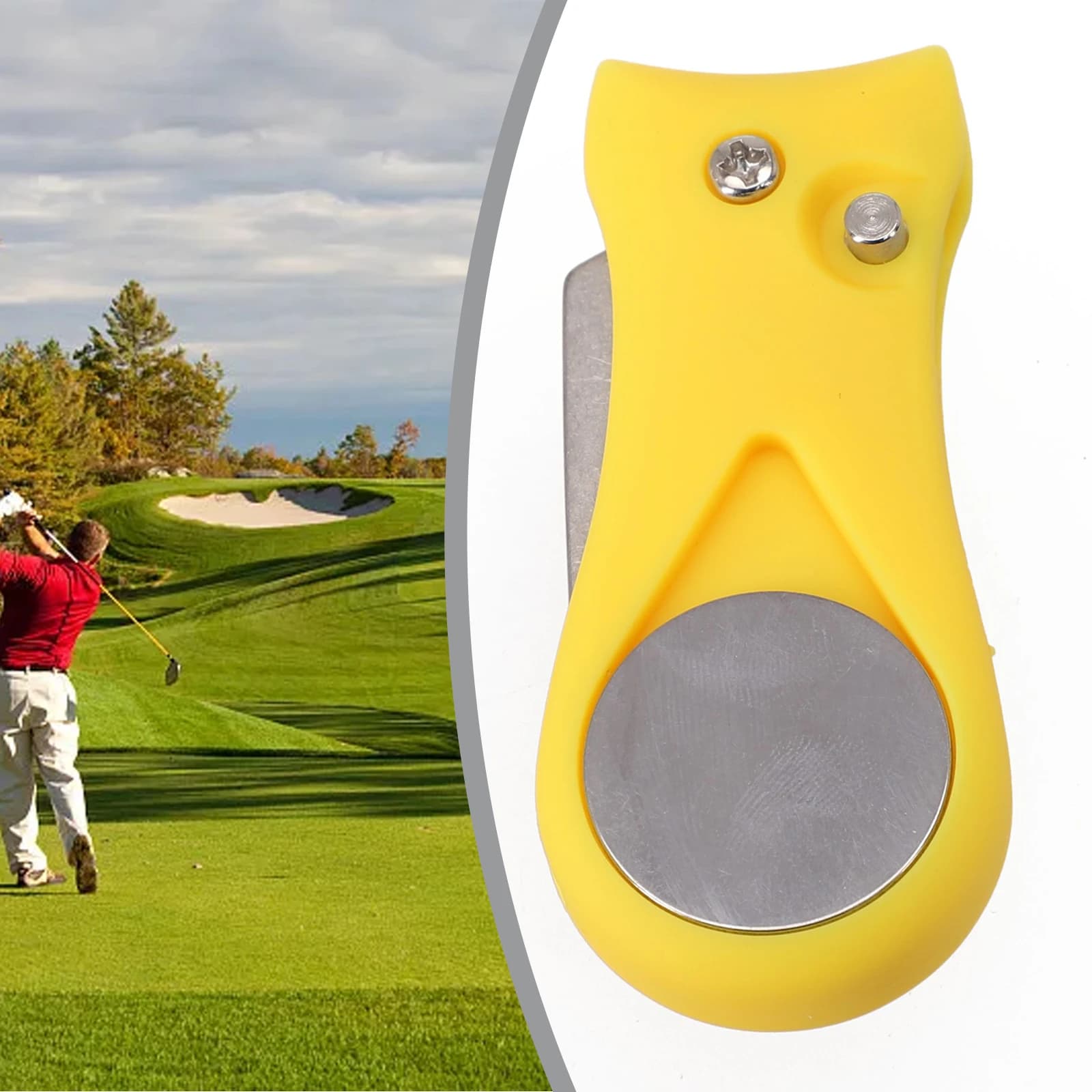1X Golf Divot Repair Tool con Ball Marker Pitch Mark Fork Golf forcone pieghevole in metallo Golf Divot Repair Tool accessori per il Golf