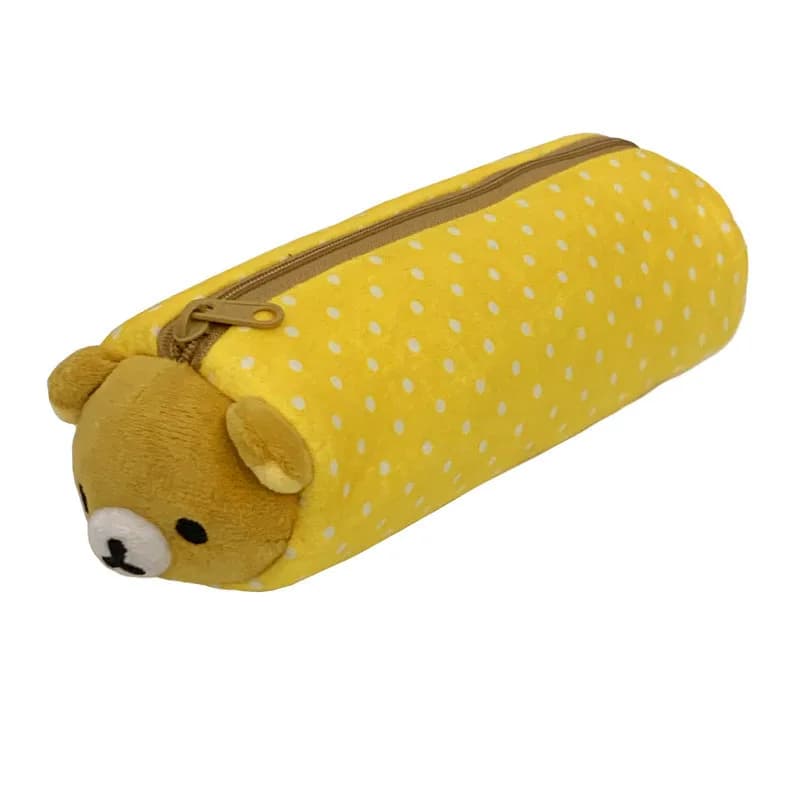 Simpatico astuccio in peluche con orsetto Rilakkuma, astuccio per penne, pois, astuccio scolastico Kawaii per bambini, ragazze e ragazzi