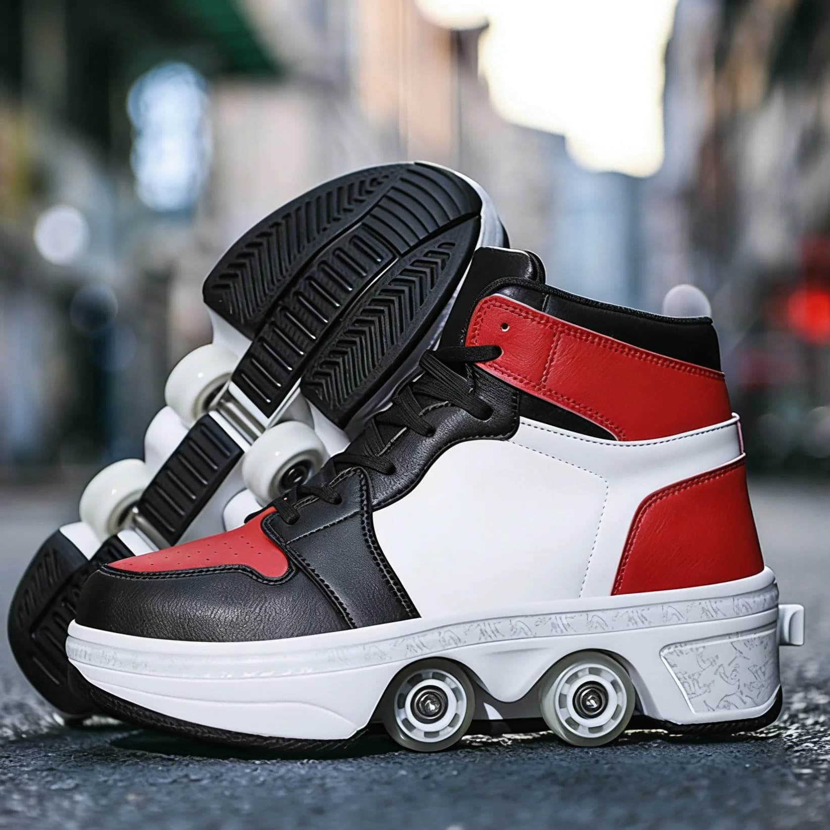 Scarpe da Pattinaggio 2-in-1 con Ruote a Scomparsa Automatica, Sneakers Casual con 4 Ruote per Uomo e Donna