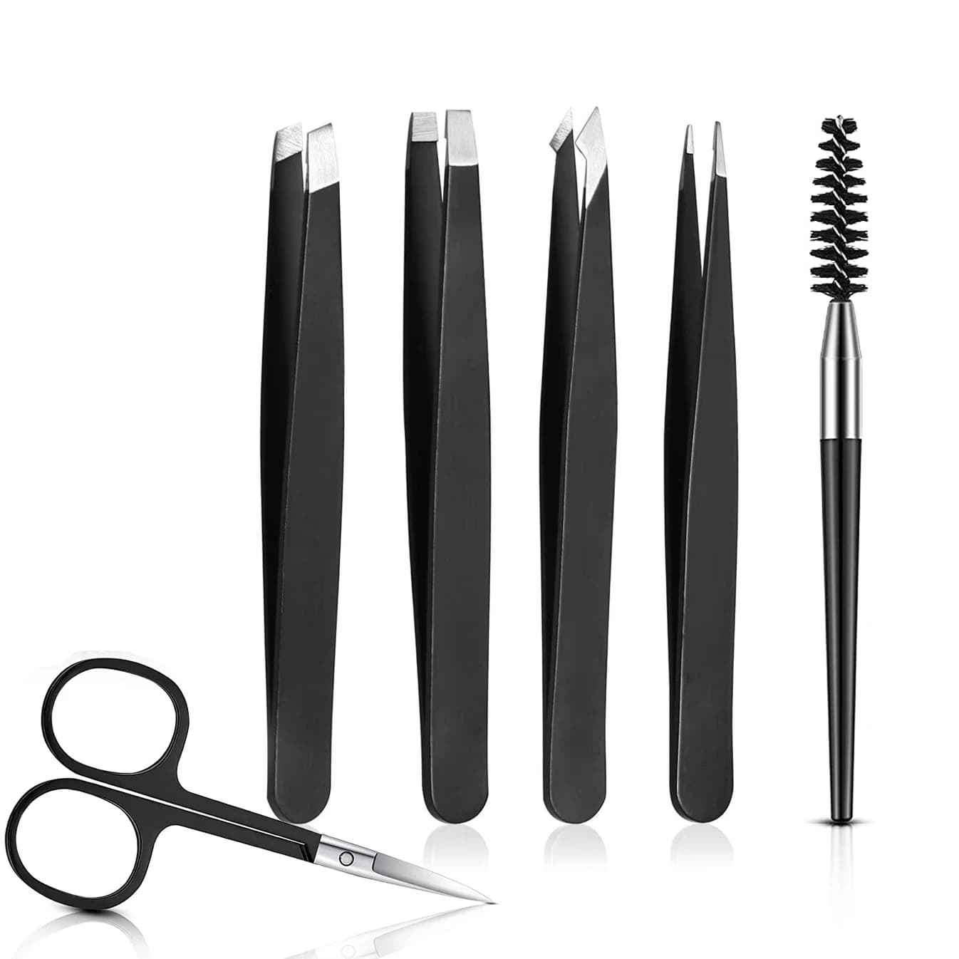 Set di 6 pinzette per sopracciglia con forbici curve spazzola per ciglia barba Eye Brow Hair Removal Plucker per clip estrattore per peli del viso
