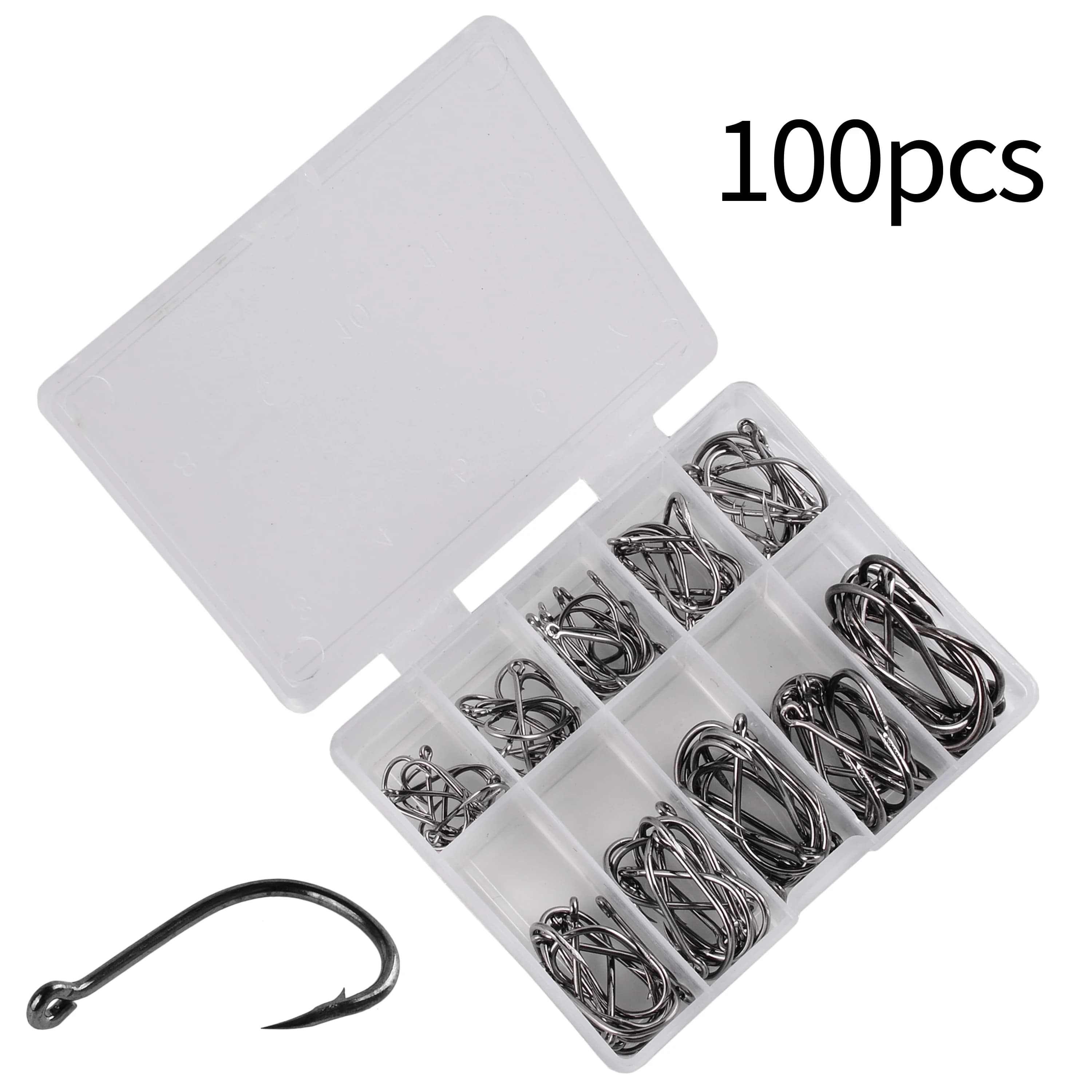 Set of 100 hooks, mixed measures, size 3 # -12 # Carbon steel fishing hooks kit for carp and perch, with fishing gear box