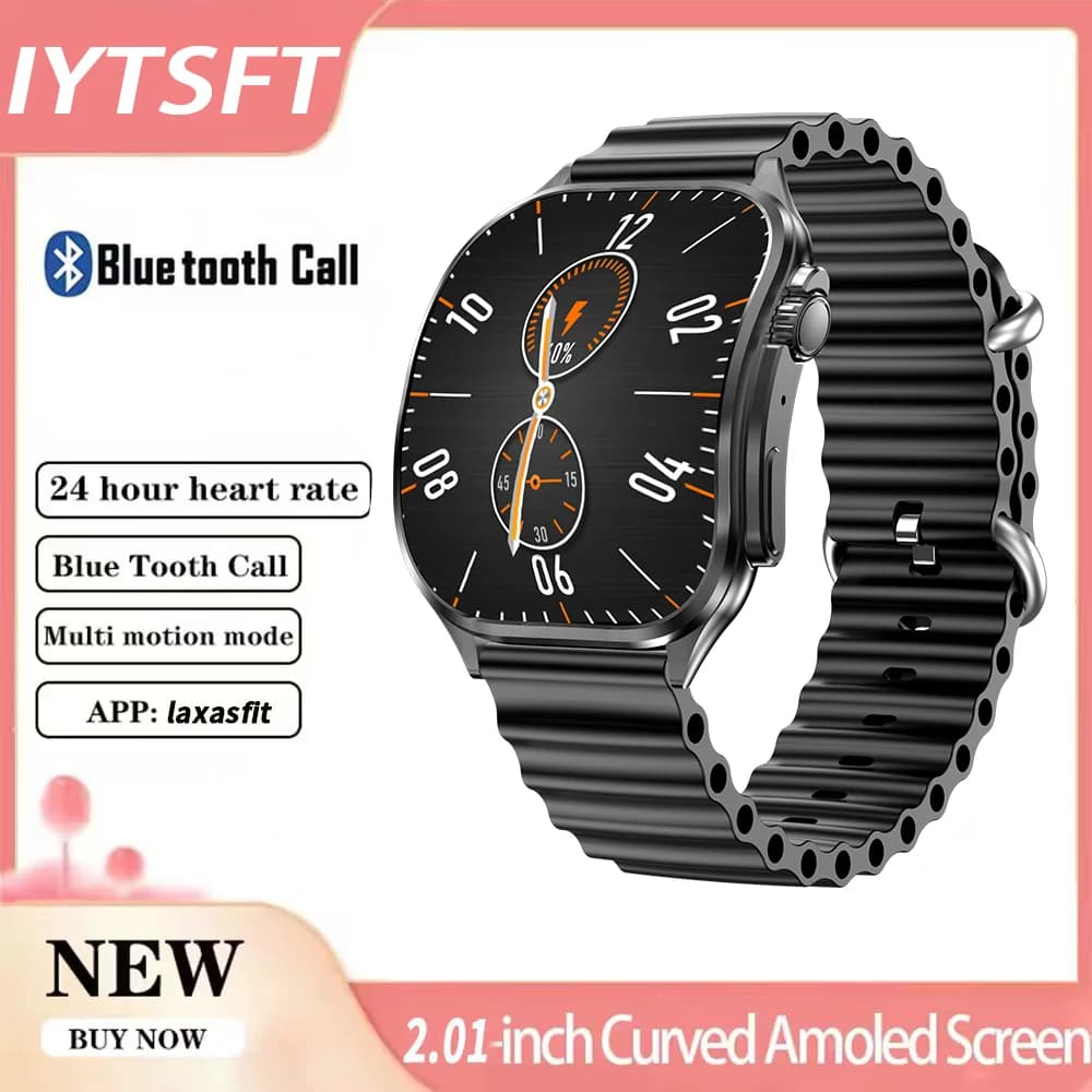 IYTSFT Smartwatch with curved screen, Bluetooth call, 2,01 inch HD fitness tracker with heart rate monitor, smartwatch for men and women