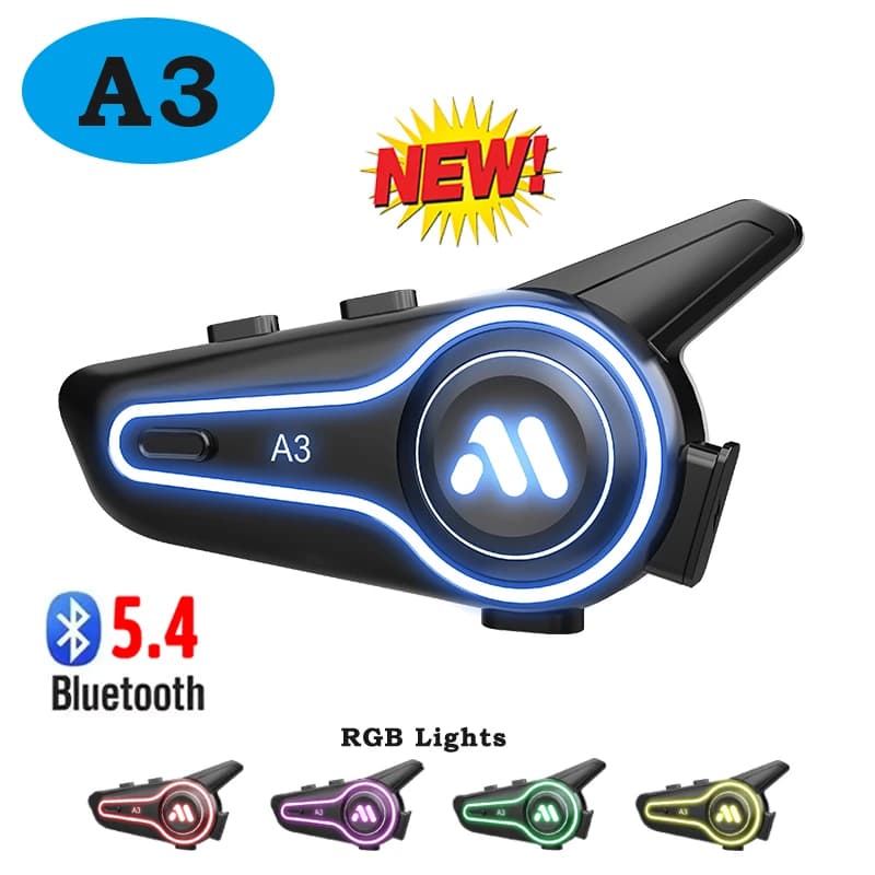 Nuovo A3 Casco Moto Auricolare Bluetooth Riduzione Del Rumore Impermeabile Senza Fili 5.4 Lettore Musicale HIFI RGB Luce 1000mAh Batteria