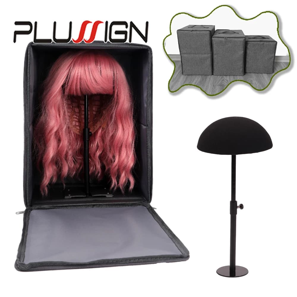 Dust-Proof Wig Display Box For Salon Hand Carry Bag For Hair Toupee Wigs M Size For Long Hair Short Hair Plussign Wig Bag