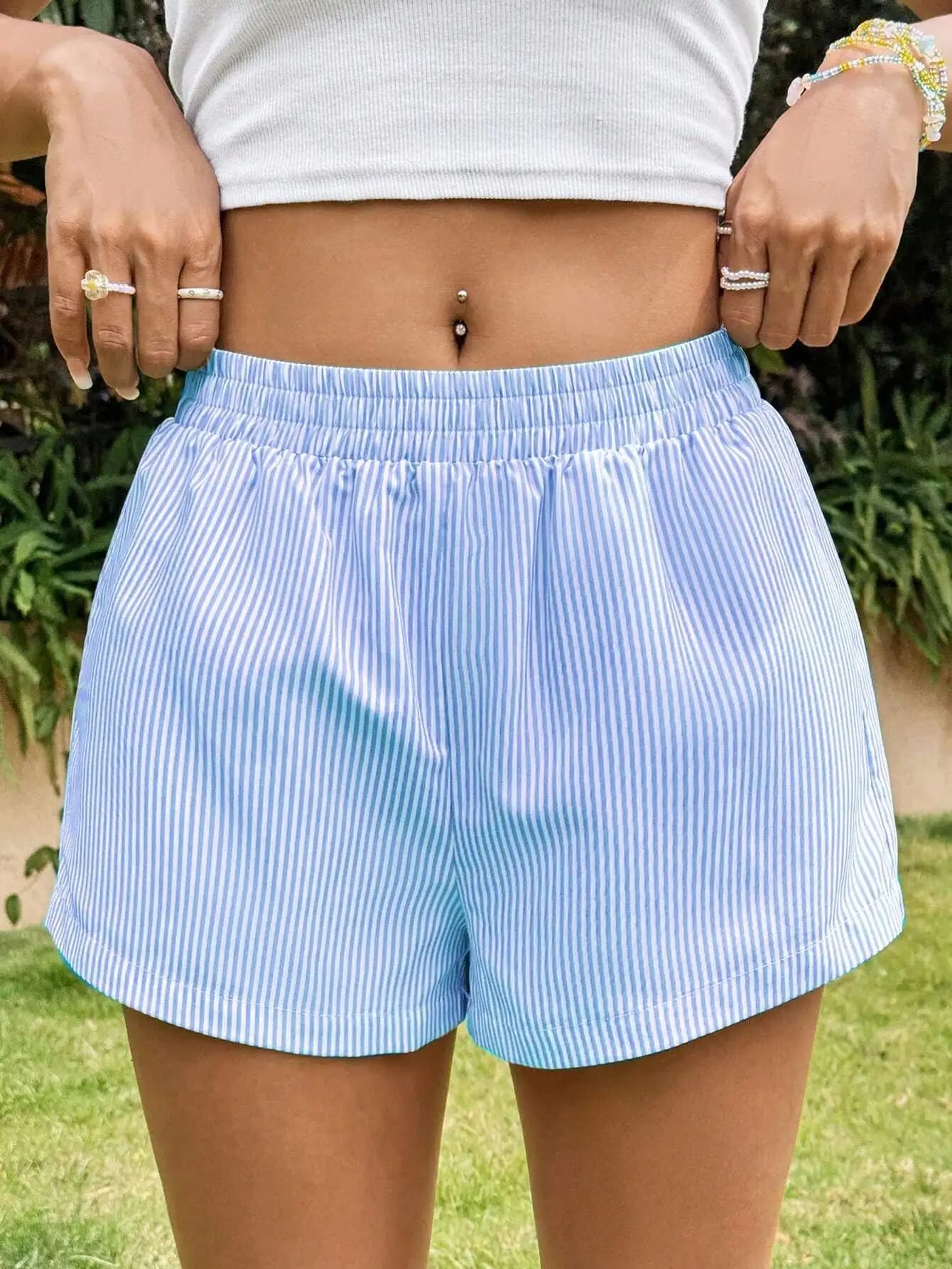 Summer Fashion Casual Loose Pocket Striped Shorts Women's Clothing