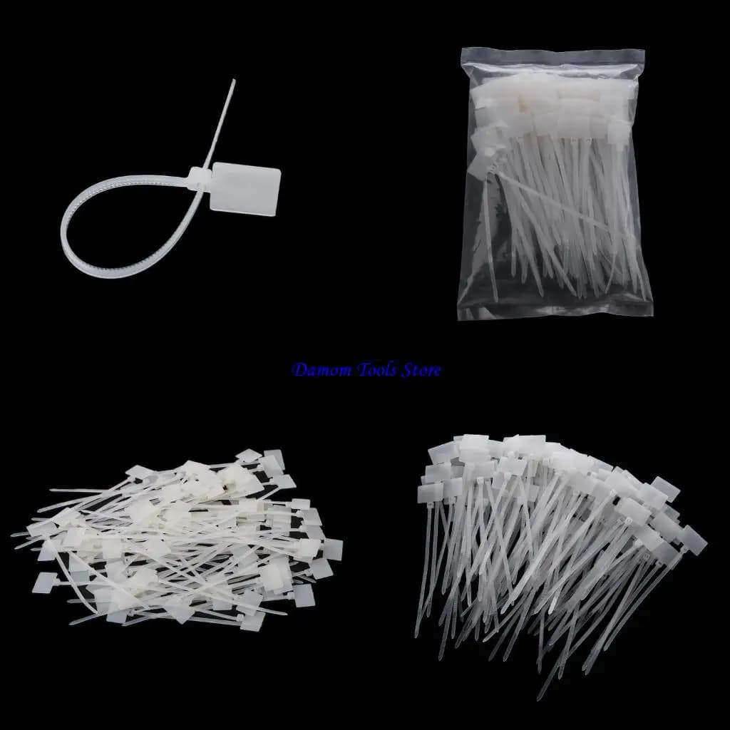 57BE 100 Pcs White Plastic Nylon Mark Tags Label Sticker Cable Zip Ties 2x11cm