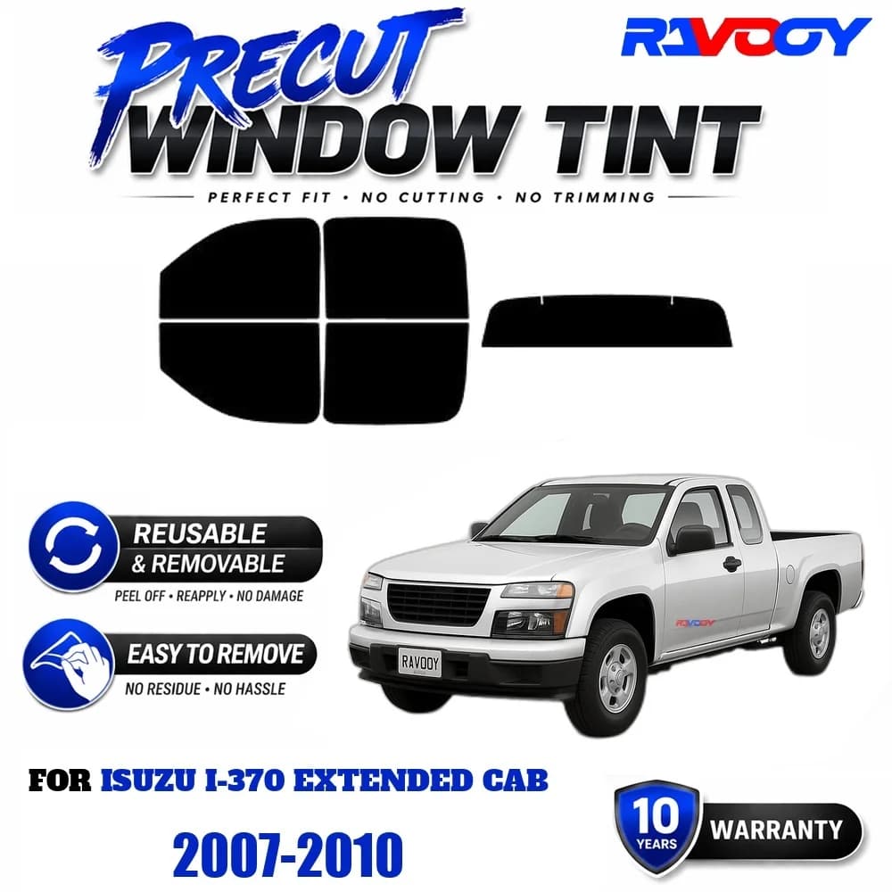 RAVOOY Precut Window Tint, Reusable Removable EPU Film, Custom Fit for Isuzu i-370 Extended Cab 2007-2010, UV Heat Protection