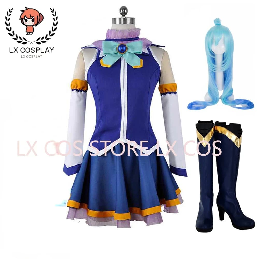 Aqua Konosuba Cosplay Anime This wonderful world Aqua Costumes Cosplay Wig Shoes Dress for Women