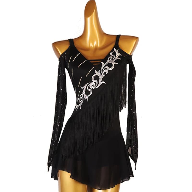 Abito da pattinaggio di figura nero Donna ragazza Abito da pattinaggio su ghiaccio Costume da ginnastica strass di cristallo personalizzato B285