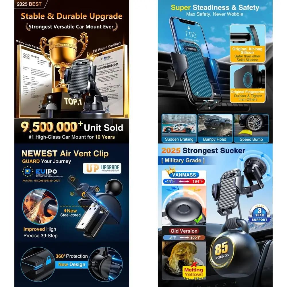 Supporto per Auto con Ventosa Potenziata 2026 per Telefoni, Compatibile con iPhone 17 Pro Max, 16, 15, 14 e Dispositivi Android