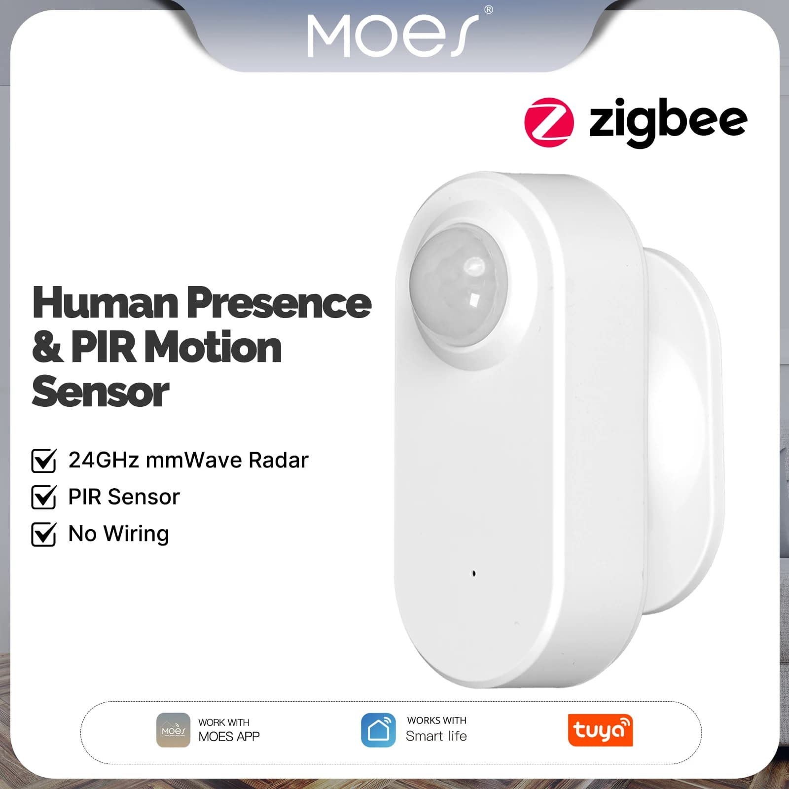 Sensore di Presenza Umana MOES ZigBee, Radar Intelligente 24GHz mmWave, Monitoraggio Remoto Wireless Tuya, Rilevamento di Movimento e Stasi