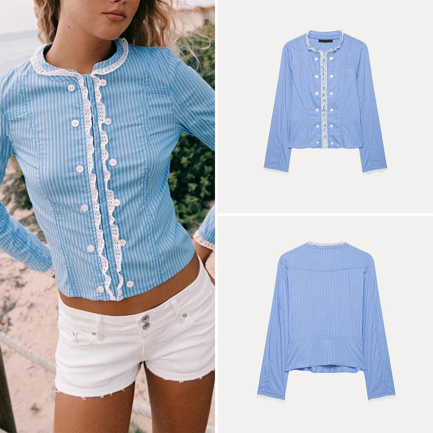 Elegant Long Sleeve round Neck Lace Striped Jacket Women's Fashion 2026 New Summer Outfit ZADATA Brand Other Style Other Mate...