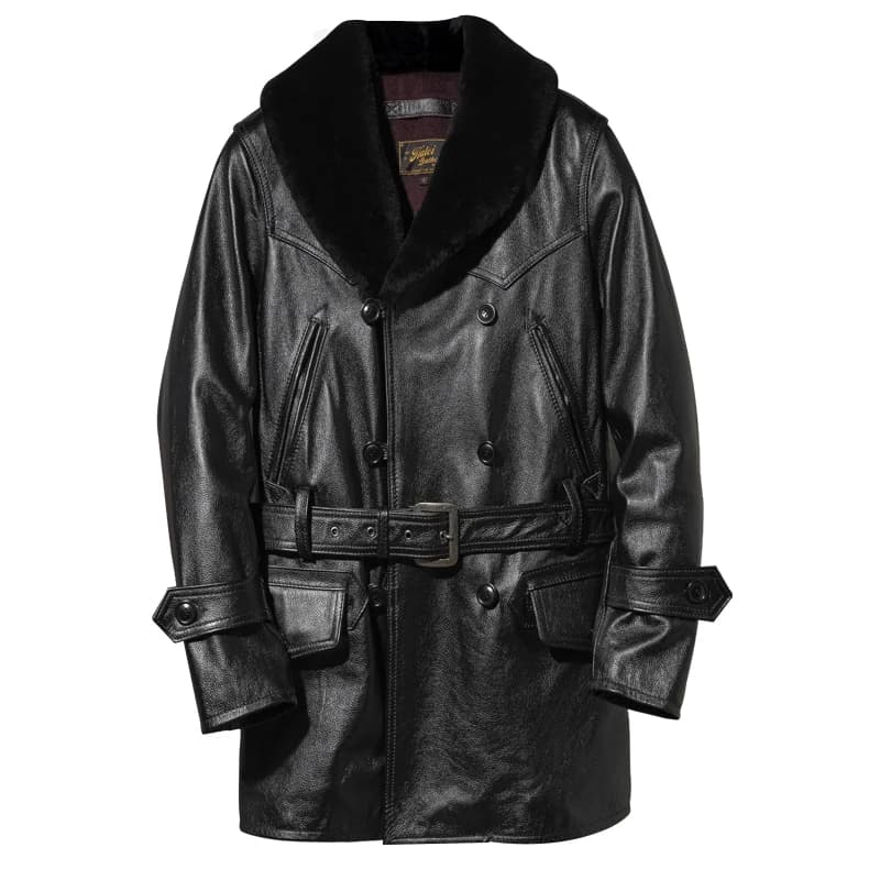 Black Long Winter Leather Jacket Men Casual Style Plus Size 5XL Genuine Natural Thick Cowhide Wool Turn-Down Collar Belt Coat