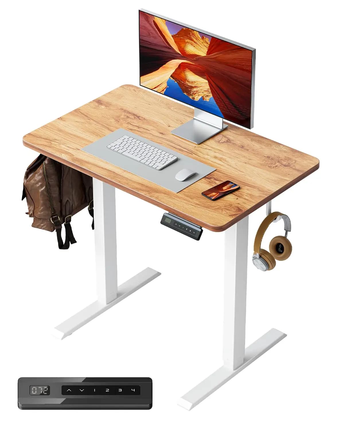 Height Adjustable Electric Standing Desk 32x20 Inch Home Office Desk with 4 Memory Presets Headphone Hook Rustic Top, Customized