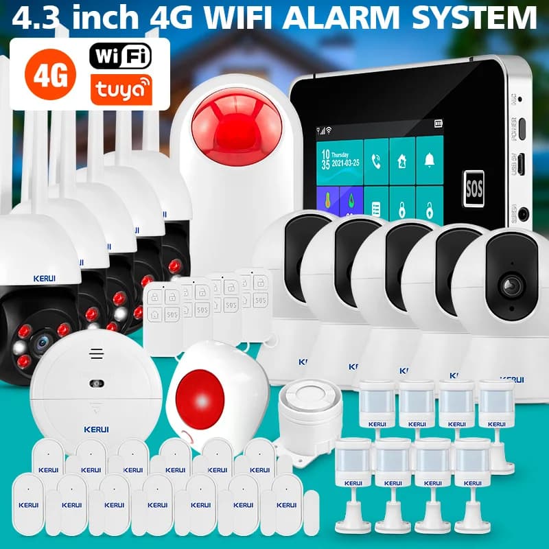 KERUI 4G Allarmi Antifurto Touch Screen da 4.3 Pollici Sistema di Allarme Domestico WiFi GSM Tuya Smart Life Kit di Allarme Antifurto Sensori 433mhzG64B
