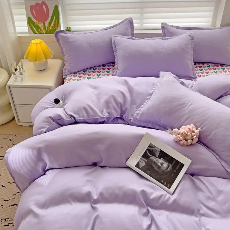 Bed Ins 4-Piece Set Student Dormitory Washed Cotton Duvet Cover Minimalist Style Single Bedroom Bedsheet 3-Piece Set