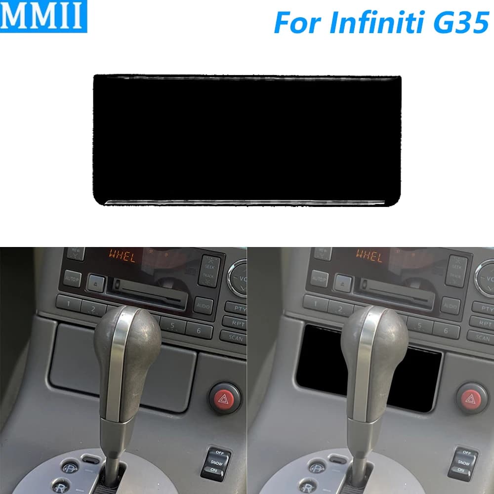 For Infiniti G35 2002-2004 Piano Black Central Console Gear Shift Storage Box Panel Cover Trrm Car Accessories Interior Sticker