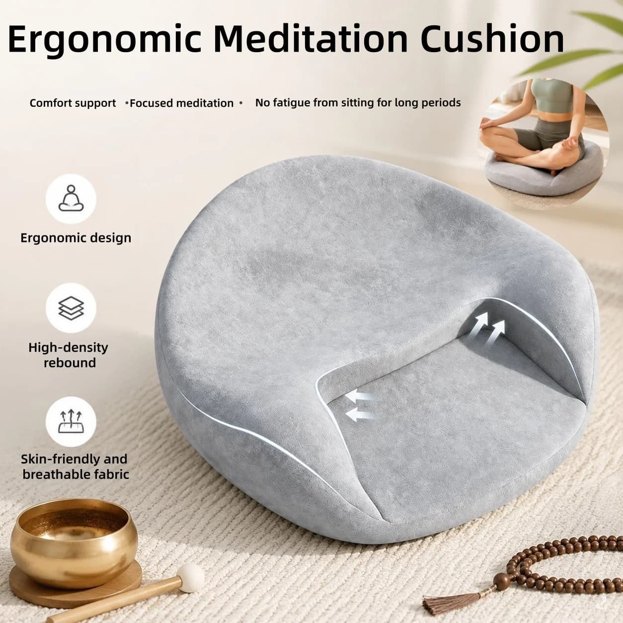 Ergonomic Meditation Cushion for Home Cross-Legged Yoga Kneeling Chanting Futon - Comfortable Support for Various Meditation Sty