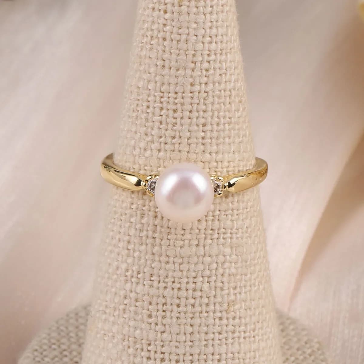 Natural Freshwater Pearls Rings Round Shape Cirque Ring for DIY Charm Jewelry Accessories Making Manual Adjustable Random Gifts