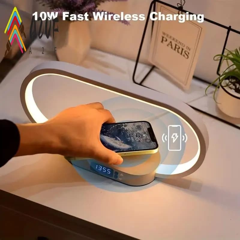 A20F-Caricatore wireless multifunzione Orologio da tavolo Lampada da scrivania a LED Luce notturna Stazione di ricarica rapida USB Dock per Iphone Samsung