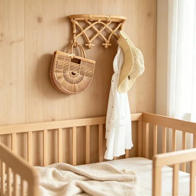 Single Rattan Boho Wall Mount Hanger Heavy Duty Kids Clothes Storage Rack For Baby Bedroom Daily Household Organizer Supply