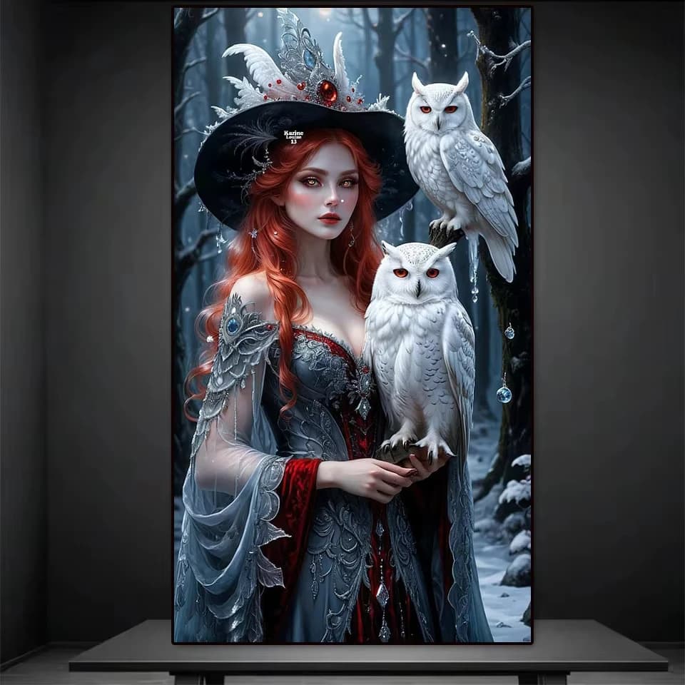 Diamond Embroidery Owl Animal Painting Woman New Arrival Girl Full Square Round Portrait Mosaic Winter Forest 2026 Wall Decor