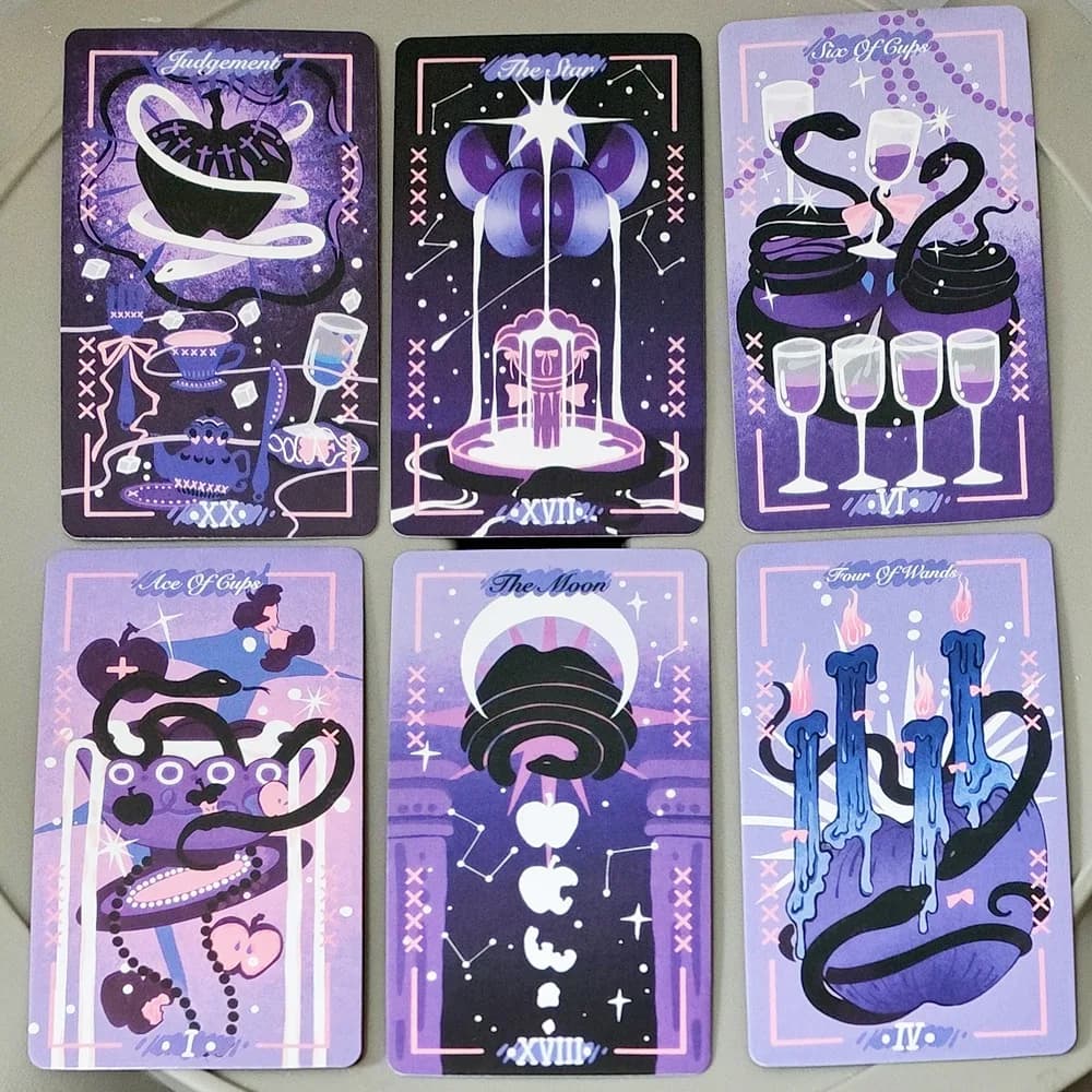10.3*6cm Apple Tarot Deck Serpent's Forbidden Lust Tarot Cards, 78 Purple Pink Witch Tarot Cards