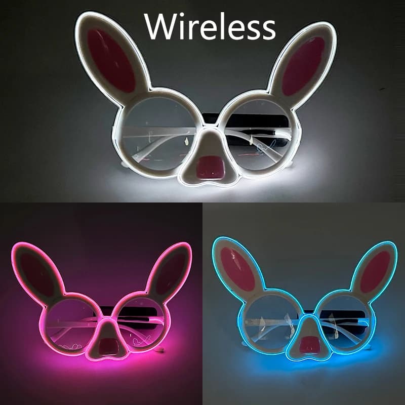 Occhiali da coniglio lampeggianti con luce a LED carina senza fili Occhiali da rave al neon El Wire per decorazioni di nozze per feste di compleanno per ragazze da donna