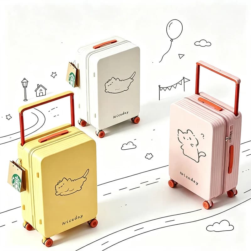 2026 New Model Mid-Centered Wide Suitcase Woman's Silent Rotating Wheels Travel Case Students Cute Carry-On Luggage 24/26 inch