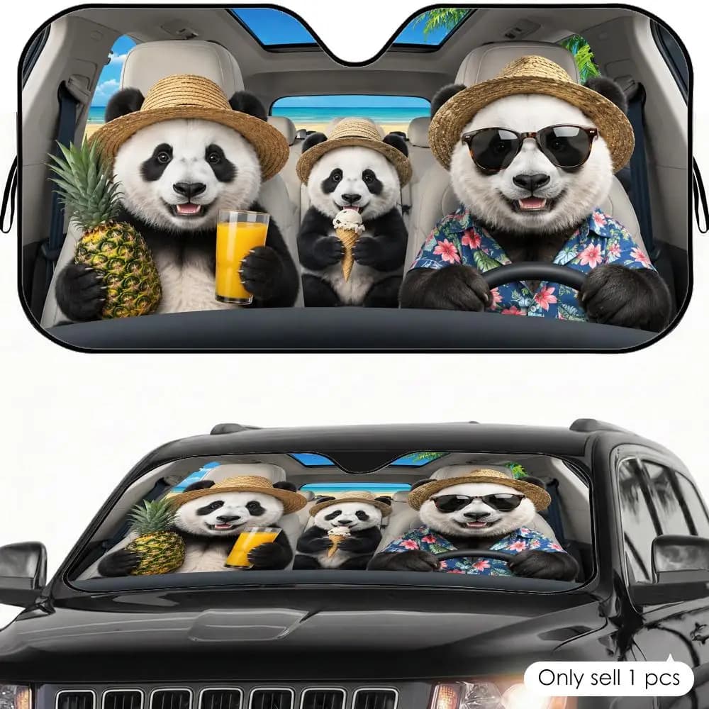 Parasole per Auto Panda, Pieghevole, per Parabrezza Anteriore, Riutilizzabile, in Foglio di Alluminio, Protezione UV e Isolamento Termico