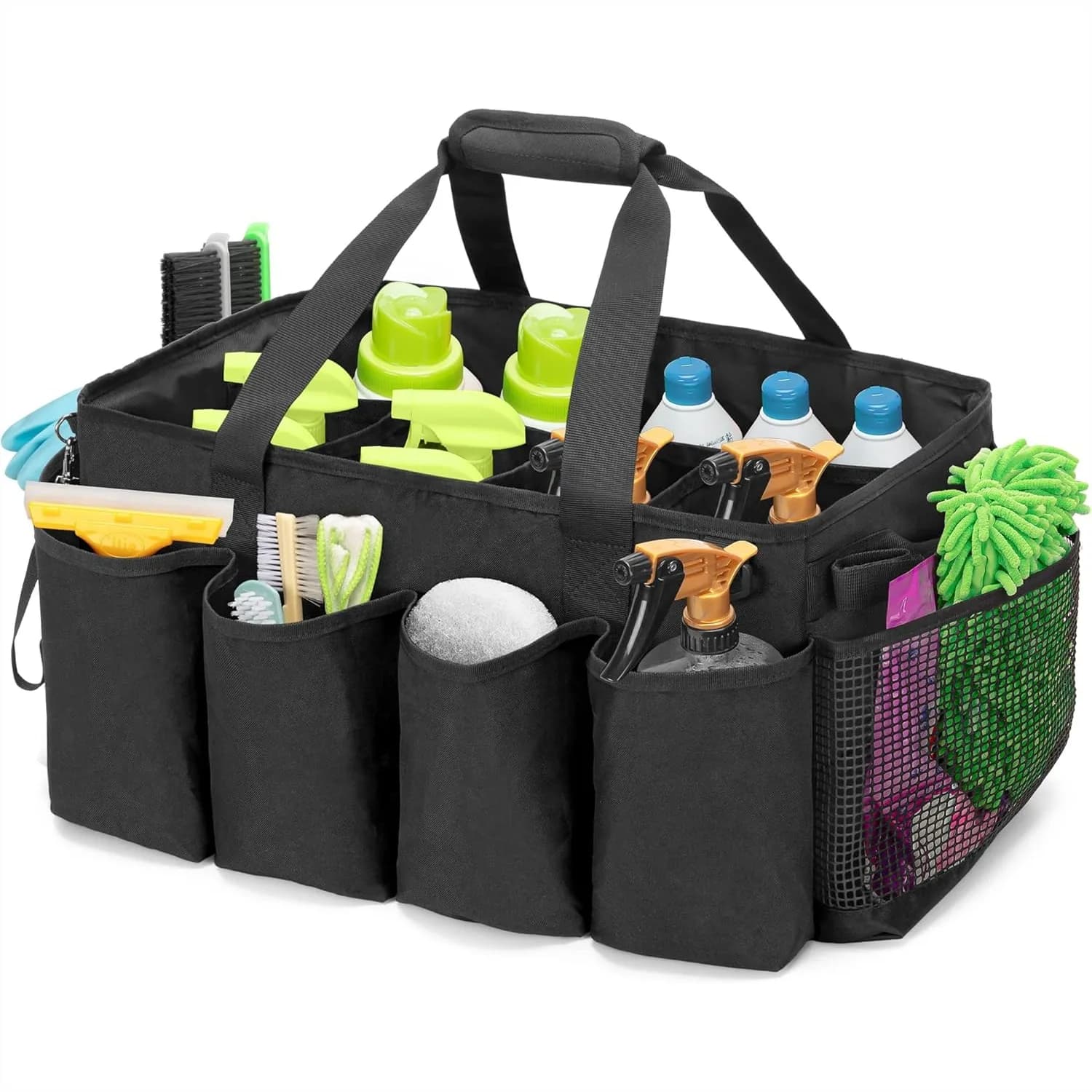 Cesto portaoggetti extra large, organizer resistente con manici per casa, auto e pulizie domestiche, nero
