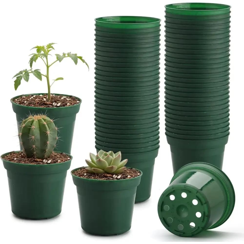 Green 3 Inch Vases with Drainage, Pack of 50, Durables and Lights for Indoor/External Plants