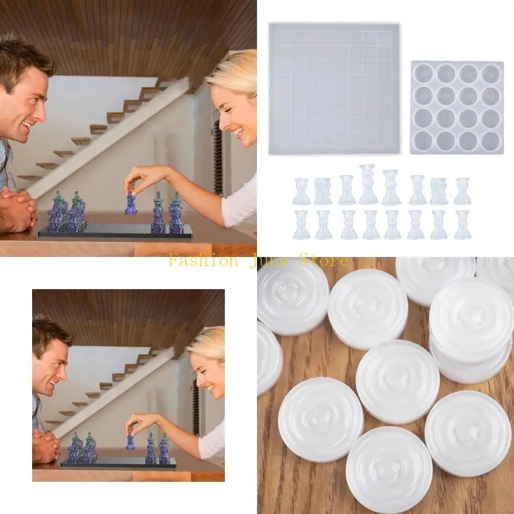 N5KA 18 pezzi/set stampo in silicone per scacchiera stampo per fusione epossidica in cristallo per scacchi 3D