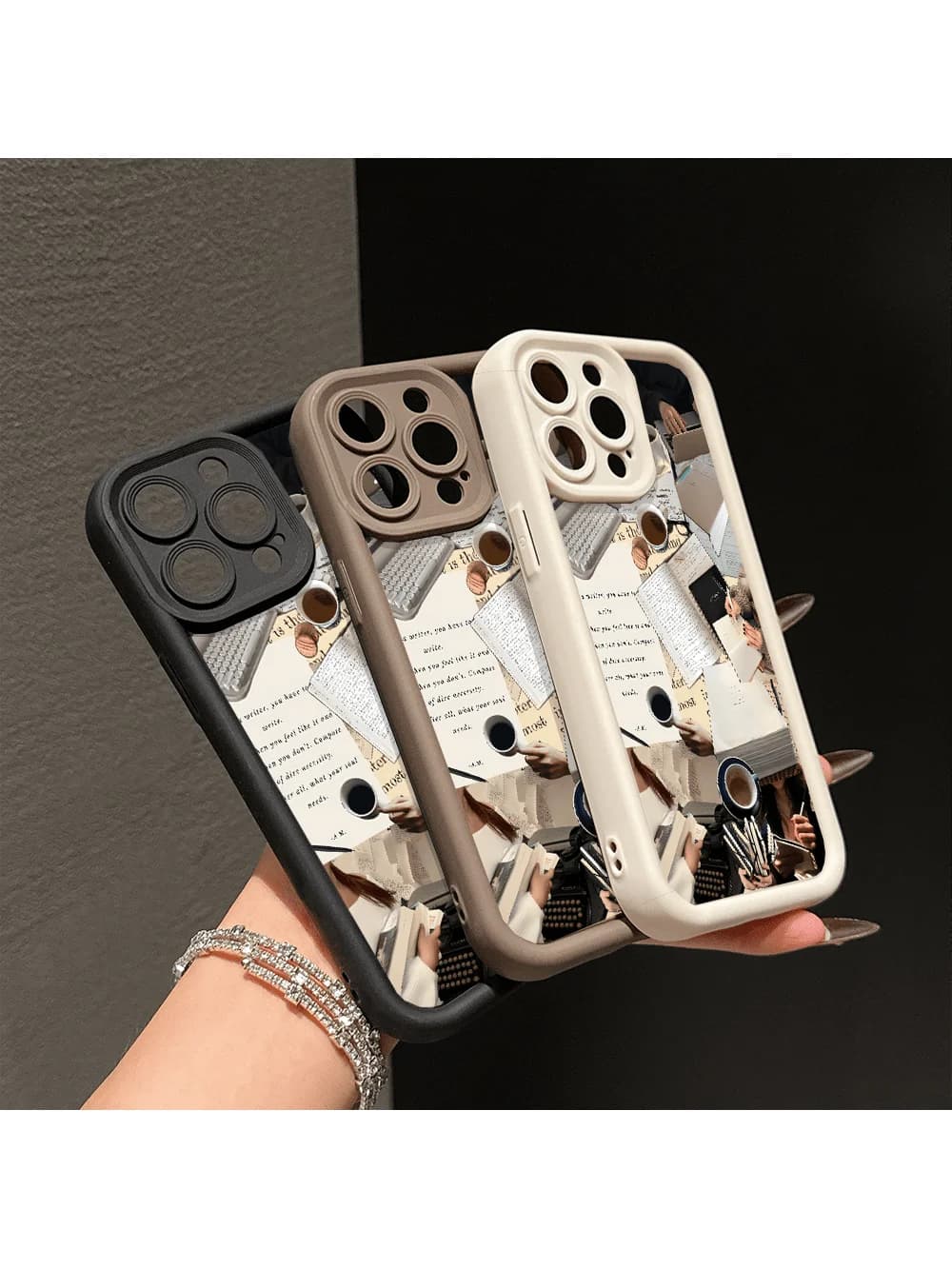 Mirror Phone Case With Typewriter Print Design For iPhone 15 Pro Max 14 Pro Max 13 Pro Max