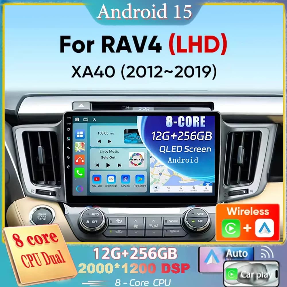 Per Toyota RAV4 2012 2013 2015 2016 2017 2018 2019 XA40 Android 15 Navigazione Autoradio Lettore Multimediale Stereo Carplay Auto 2K