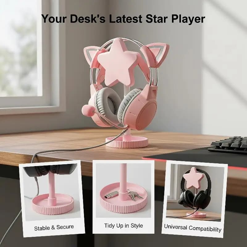 1PC Star Shaped Headphone Stand Cute Desktop Headset Holder Storage Organizer for Gaming Desk Bedroom Decoration