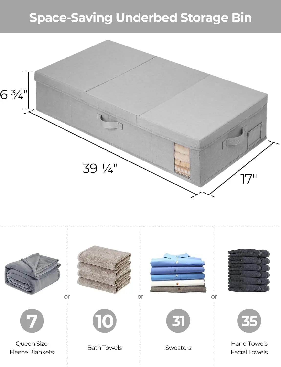 Contenitori portaoggetti Jumbo sotto il letto da 2 pezzi con coperchi, contenitori portaoggetti sotto il letto con manici e porta etichette, organizer per armadio