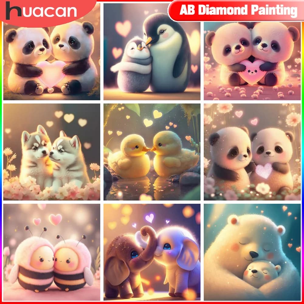 HUACAN Penguin Diamond Painting Complete Kit Animal Full Square Round Mosaic Panda 5D Wall Paintings