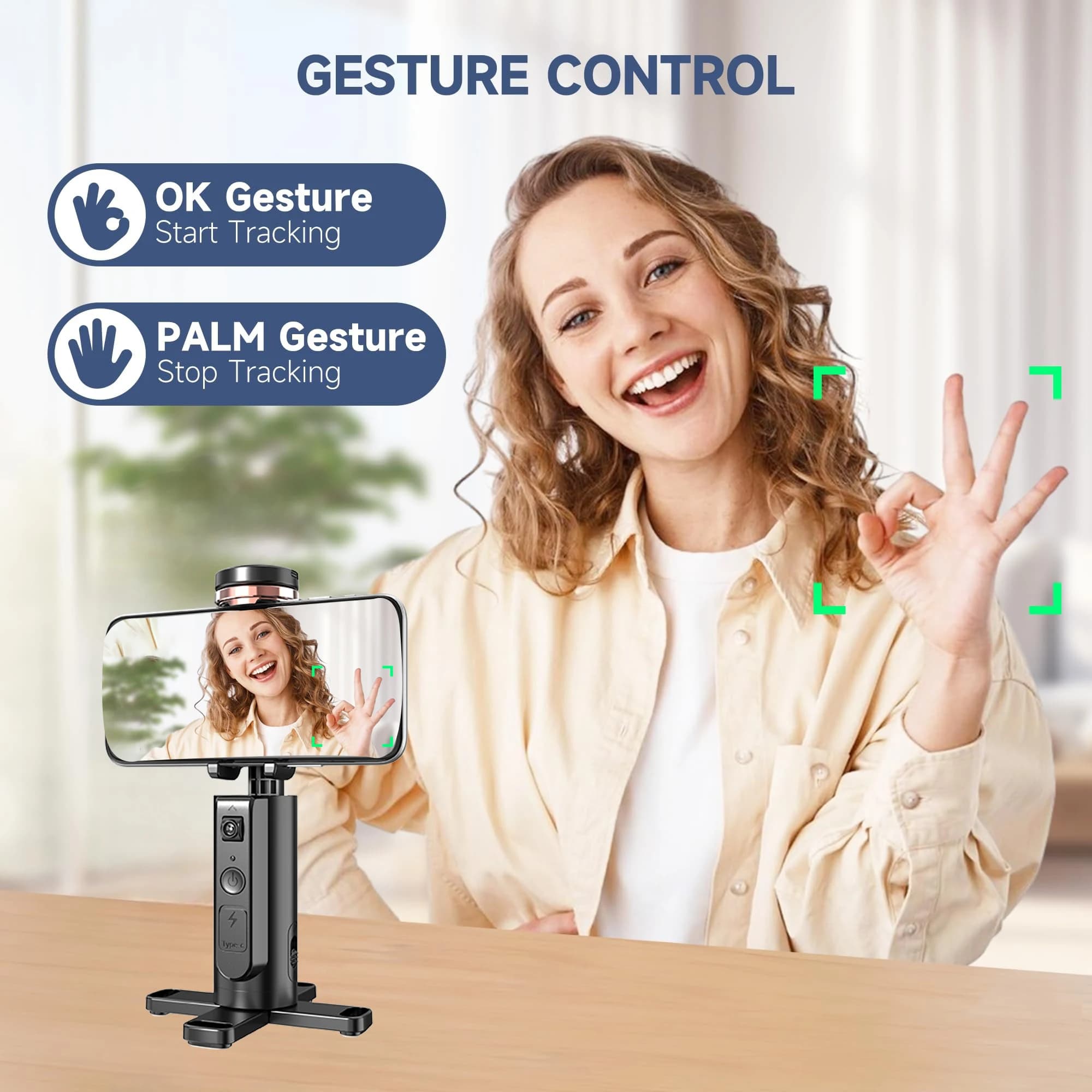 Treppiede Intelligente con Funzione di Tracciamento | con 360 ° Rotazione, Controllo Gestuale, Auto-Tracking Plug-and-Play, Nessuna App Necessaria per Vlogging, Streaming