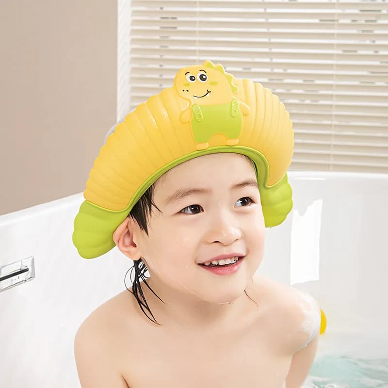 Cappello da Bagno Regolabile per Bambini, Visiera Protettiva a Forma di Dinosauro, Protezione per la Testa, Cappello con Visiera per il Bagno