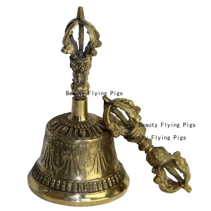 1pc Metal Bell Ornament Feng Shui Accessories Temple Hand Cranked Bell Tibetan Dharma Artifacts Home Decor Sacrificial Supplies