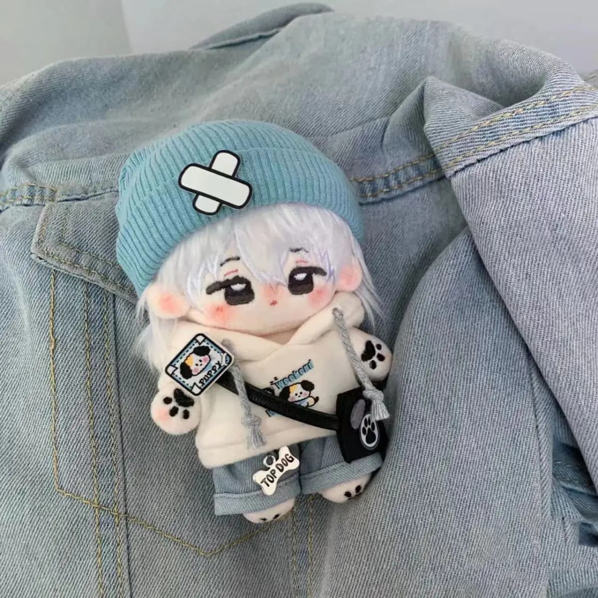 Vestiti per bambole in cotone da 10 cm, grazioso set di abiti con felpa con cappuccio per cuccioli con cappello e piccola borsa, guardaroba per bambole di peluche a tema cane, regalo Kawaii
